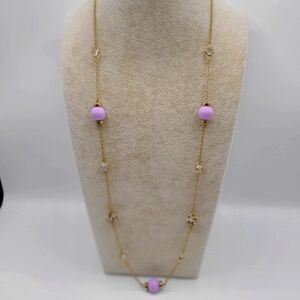 J Crew Lavender Bead with Clear Crystal Stations Long Necklace NWOT!